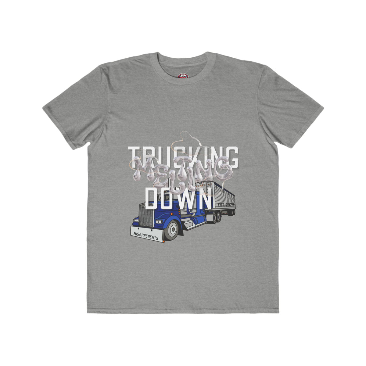 Black men's fashion T-shirt by Printify featuring trucking melt down design, ideal for truckers and freight professionals.