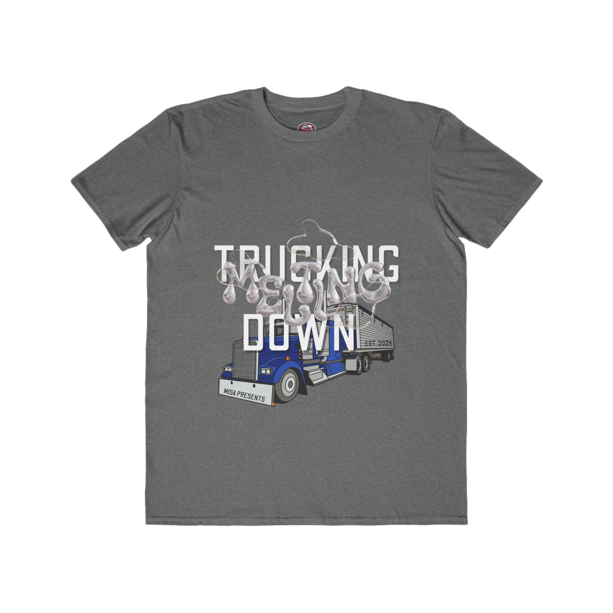Black men's fashion T-shirt by Printify featuring a trucking melt down graphic, ideal for truckers and freight professionals.