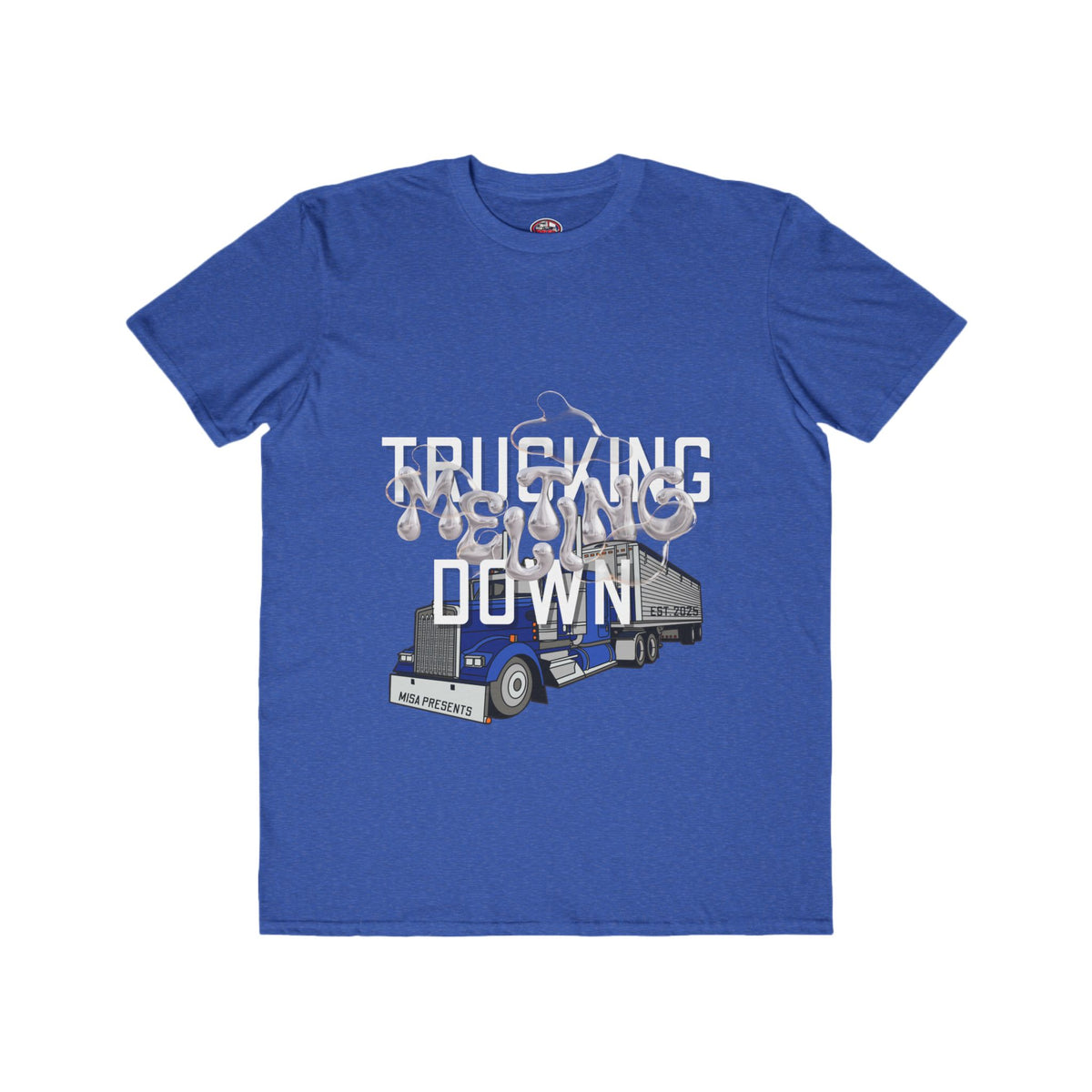 Black men's fashion T-shirt by Printify featuring trucking melt down graphic, designed for truckers and freight professionals.