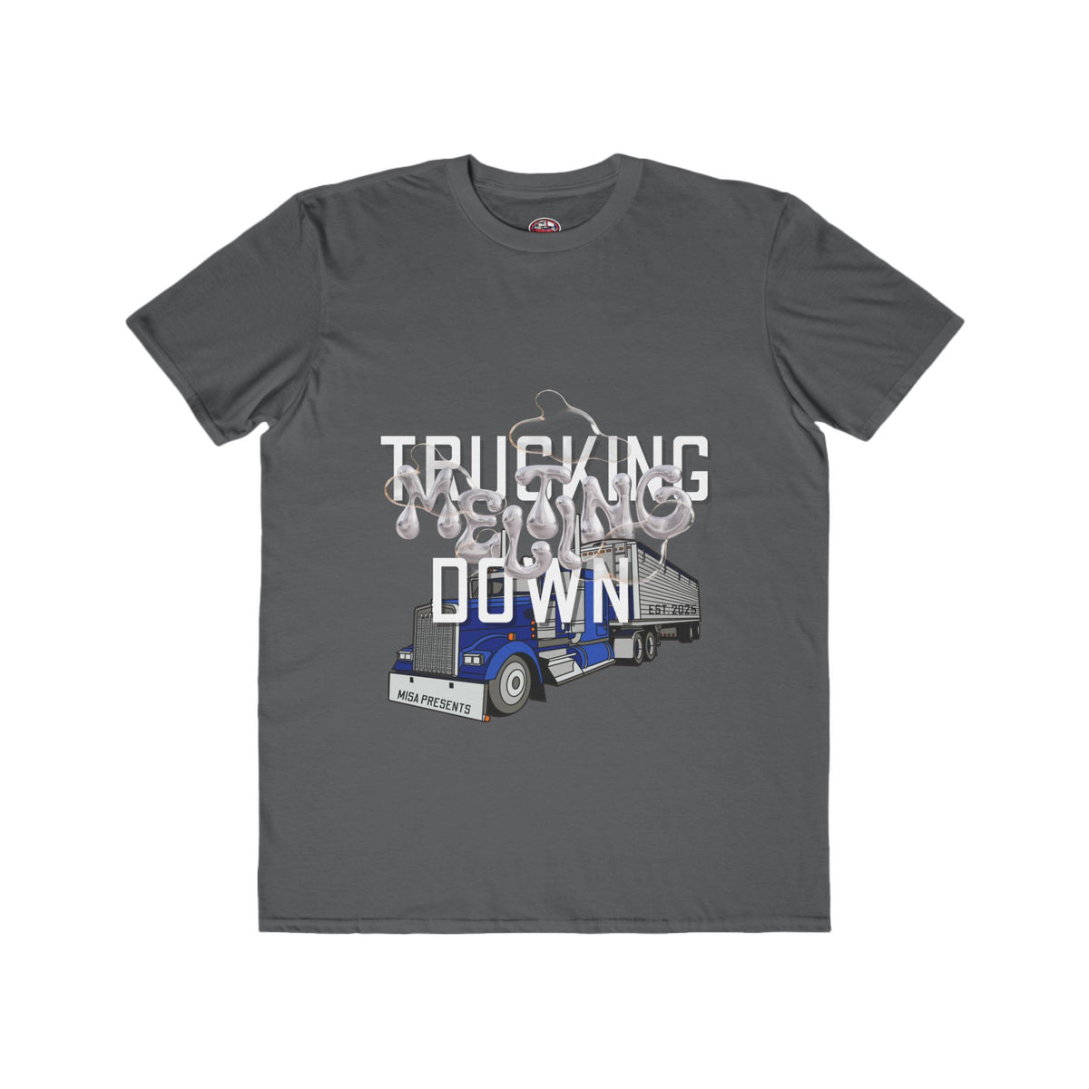 Black men's fashion T-shirt by Printify featuring trucking melt down design, ideal for truckers and freight professionals.