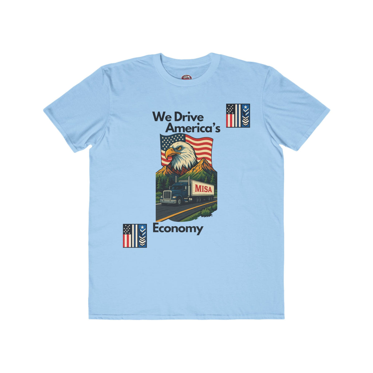 Caribbean blue men's patriotic lightweight T-shirt with "We Drive America’s Economy" slogan, from Printify, casual fashion tee.