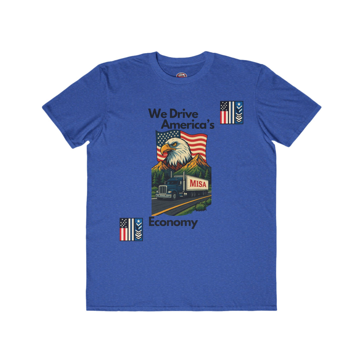 Caribbean blue patriotic men's lightweight T-shirt with "We Drive America’s Economy" slogan by Printify, casual fashion tee.