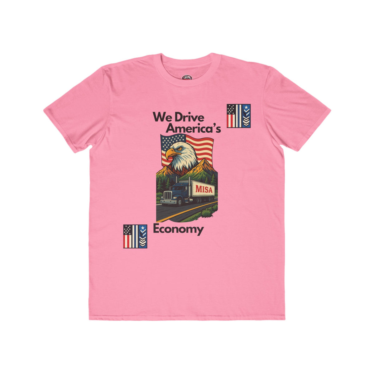 Caribbean blue patriotic men's lightweight fashion T-shirt with "We Drive America’s Economy" slogan, by Printify.