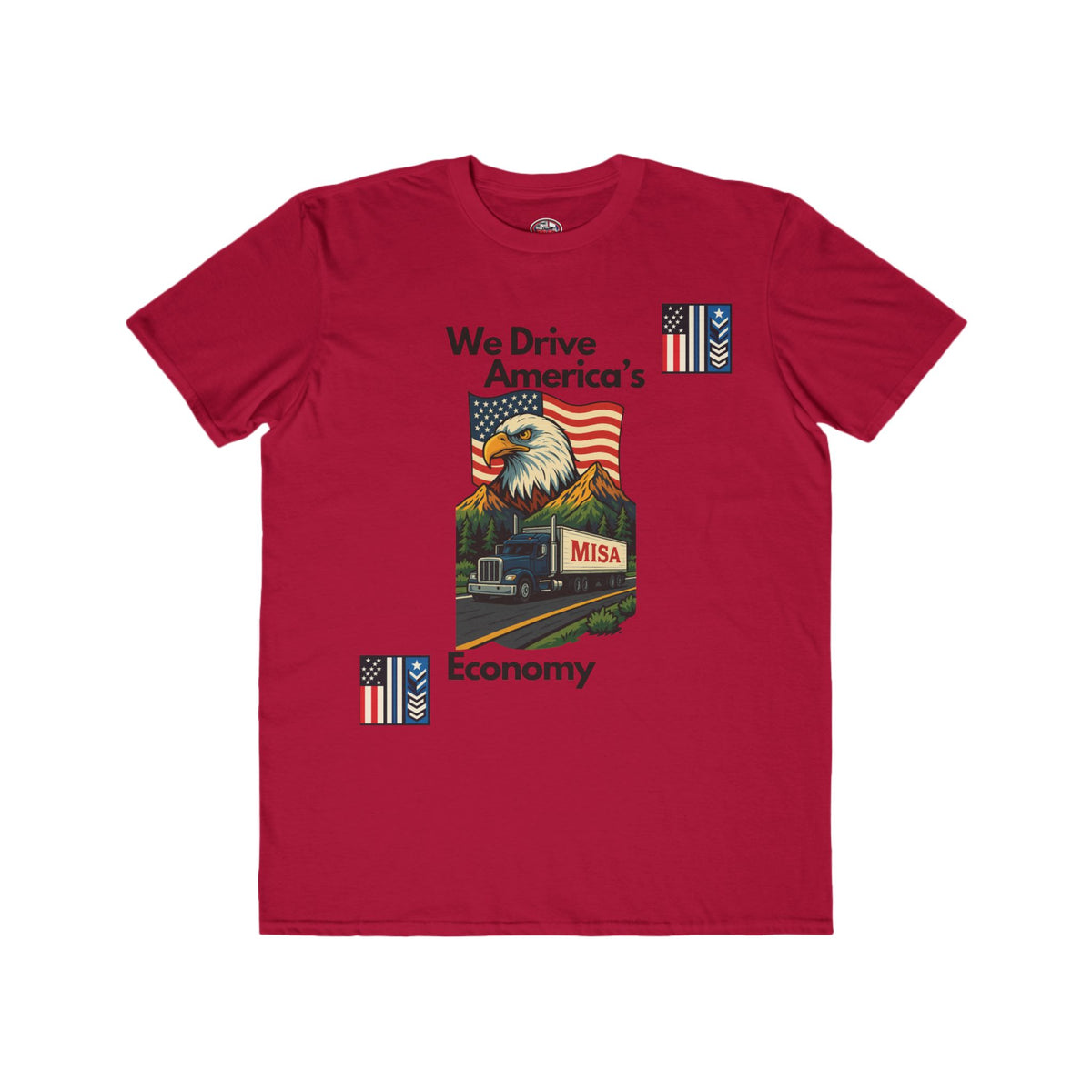Caribbean blue patriotic men's lightweight T-shirt with "We Drive America’s Economy" slogan, stylish casual wear by Printify.