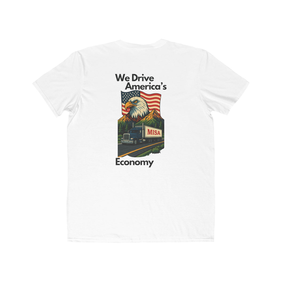 Caribbean blue men's patriotic lightweight T-shirt with "We Drive America’s Economy" graphic by Printify, casual fashion tee.