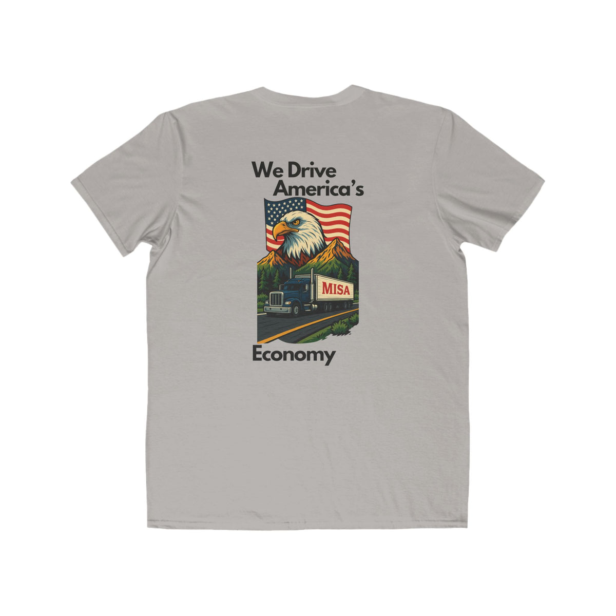 Caribbean blue men's lightweight patriotic T-shirt with "We Drive America’s Economy" print, by Printify, casual fashion tee.