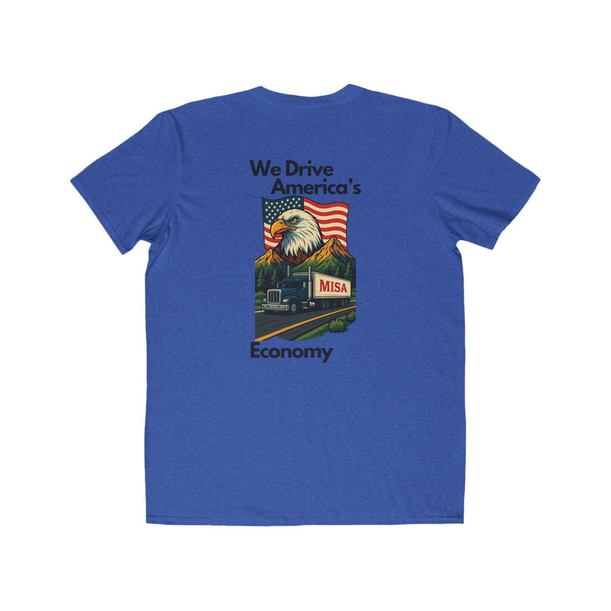 Caribbean blue men's patriotic lightweight T-shirt with "We Drive America's Economy" slogan, casual fashion tee by Printify.