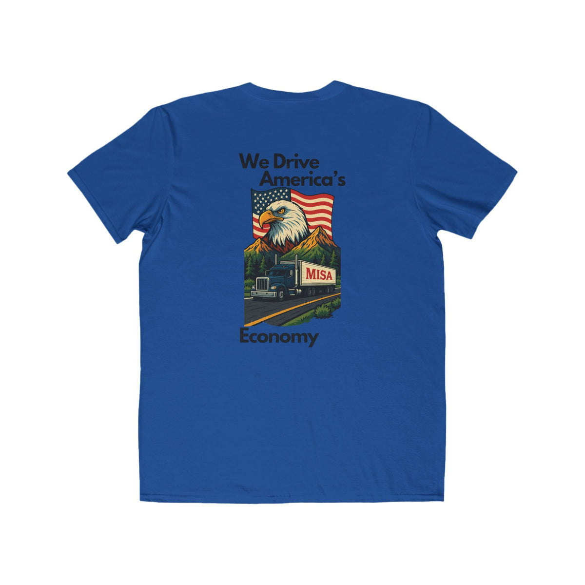 Caribbean blue patriotic men's lightweight T-shirt with "We Drive America’s Economy" print by Printify, casual and stylish.