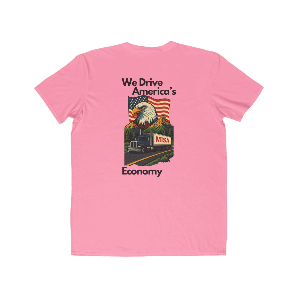 Caribbean blue men's patriotic lightweight T-shirt with "We Drive America’s Economy" print, casual fashion tee by Printify.