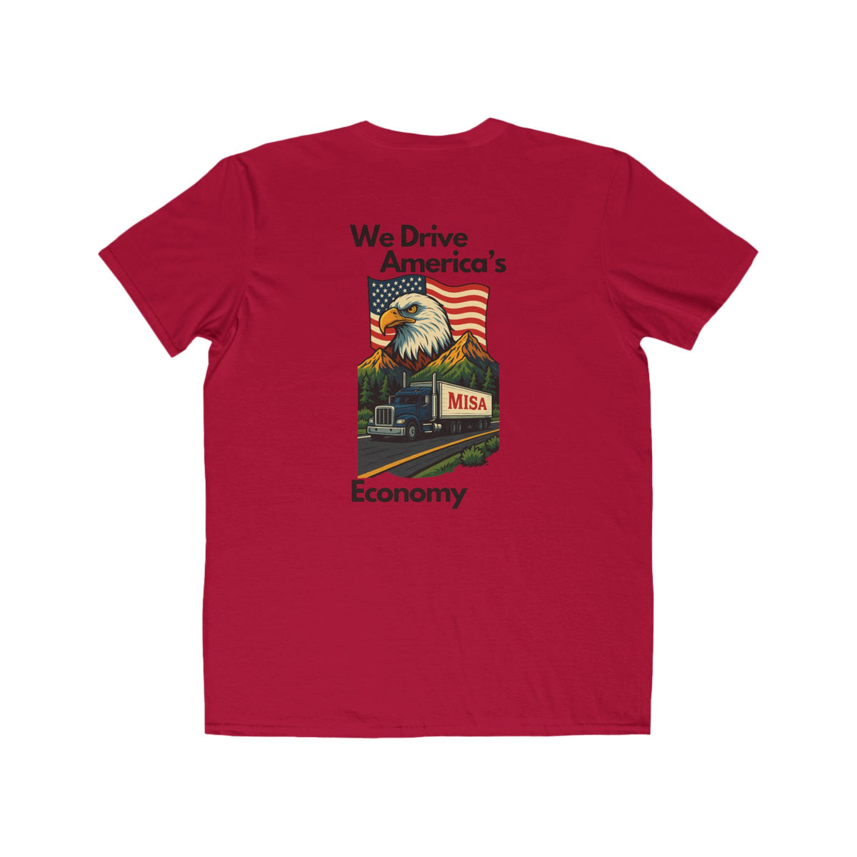 Caribbean blue men's patriotic T-shirt by Printify featuring a "We Drive America's Economy" design, lightweight fashion tee.