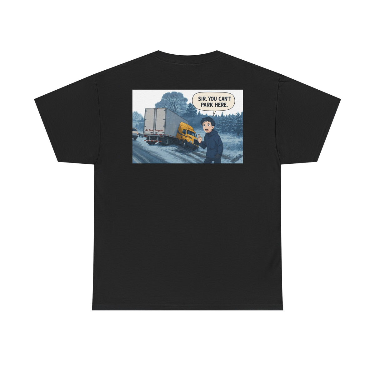 Unisex heavy cotton T-shirt with humorous "Sir, You Can't Park Here!" print, designed by Printify, in cornsilk color.