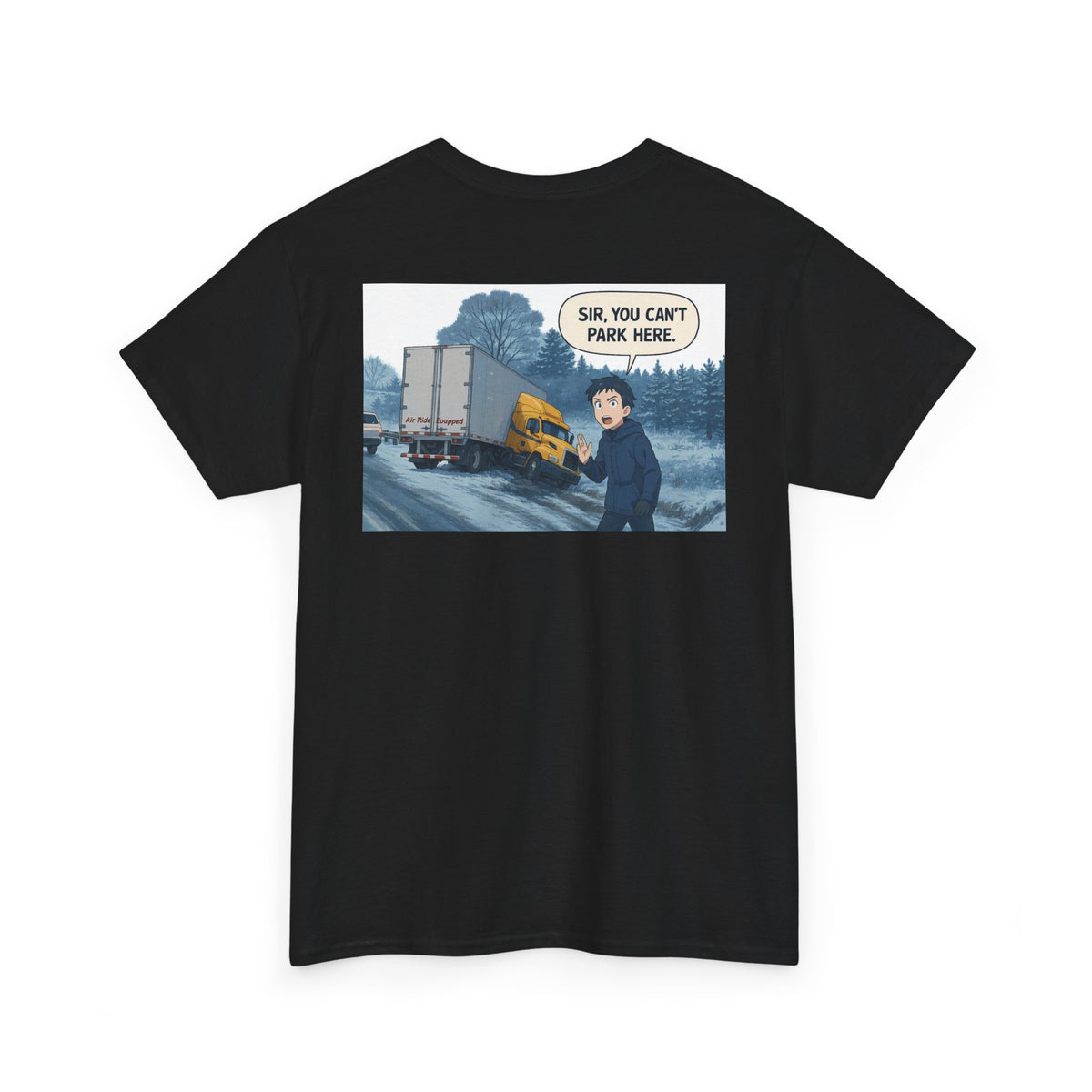 Unisex heavy cotton T-shirt with humorous "Sir, You Can't Park Here!" print, in Cornsilk color, by Printify.