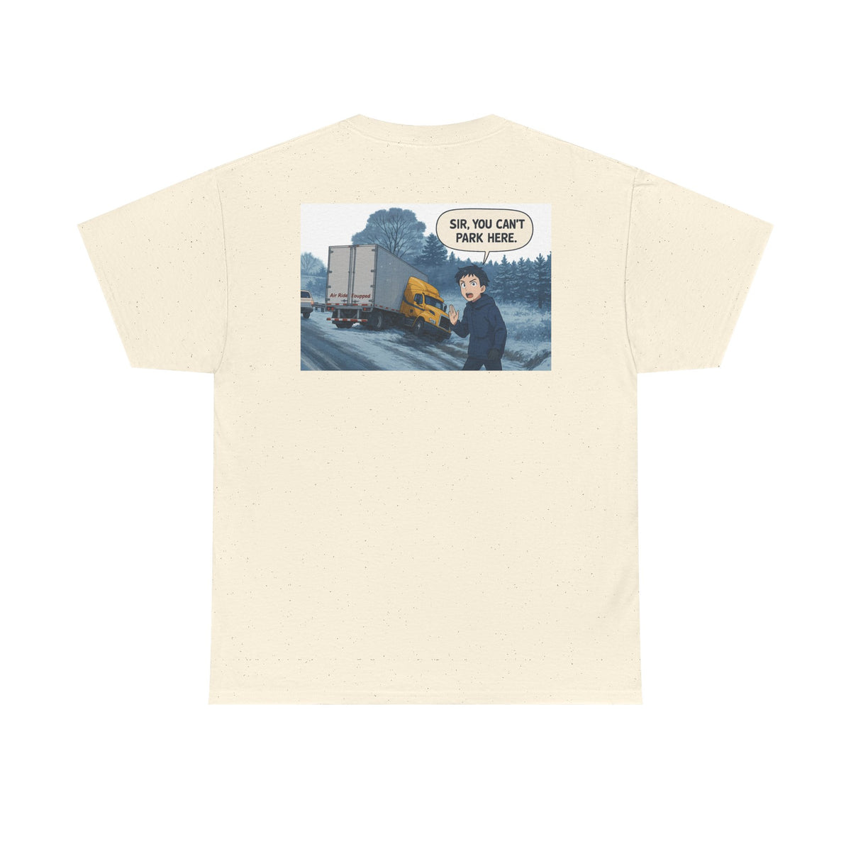Funny unisex heavy cotton T-shirt with "Sir, You Can't Park Here!" slogan by Printify, featuring a casual corn silk-colored tee.
