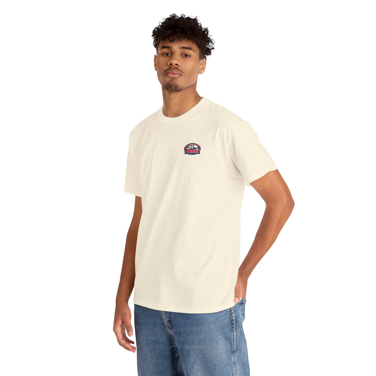 Unisex heavy cotton T-shirt with humorous "Sir, You Can't Park Here!" print, in cornsilk color, from Printify.