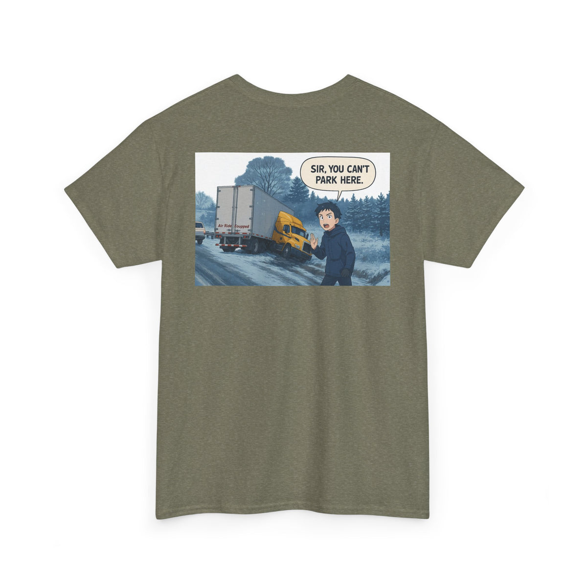 Funny unisex heavy cotton T-shirt with "Sir, You Can't Park Here!" print, featuring a casual corn silk color design.