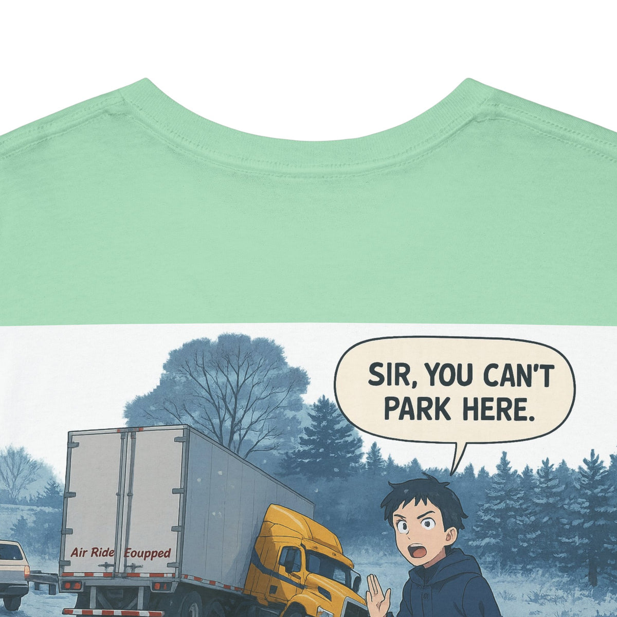 Unisex heavy cotton T-shirt by Printify with humorous "Sir, You Can't Park Here!" print on cornsilk color.