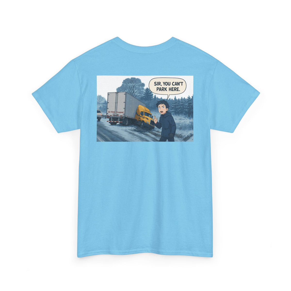 Funny unisex heavy cotton T-shirt with "Sir, You Can't Park Here!" print, featuring a casual Cornsilk color design.