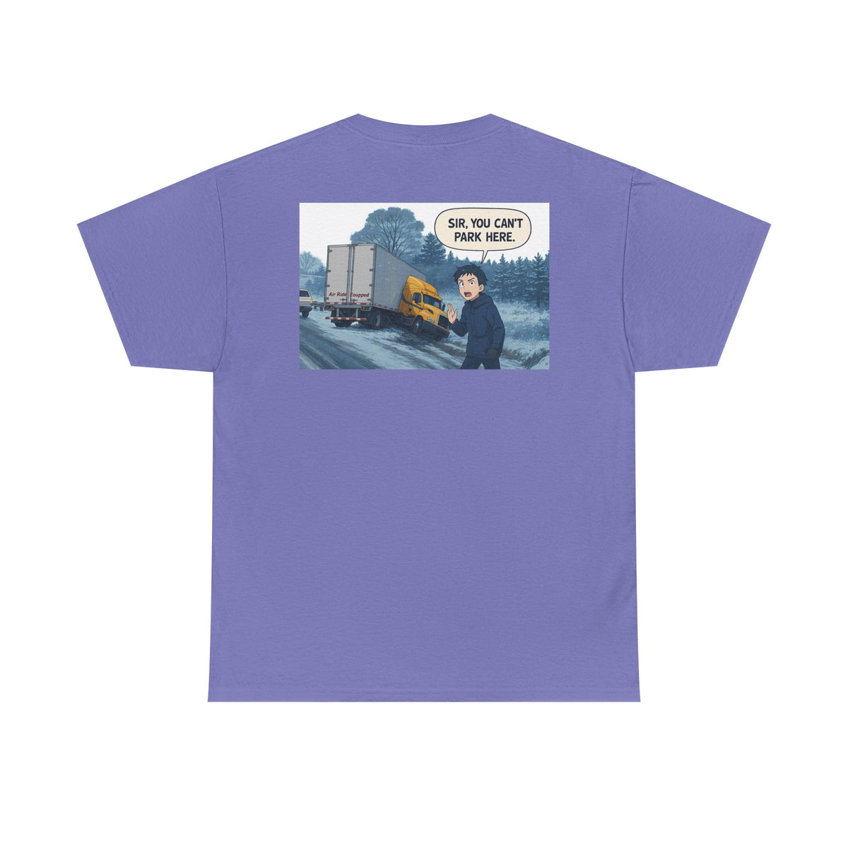 Funny unisex heavy cotton T-shirt with "Sir, You Can't Park Here!" slogan, in corn silk color, by Printify.