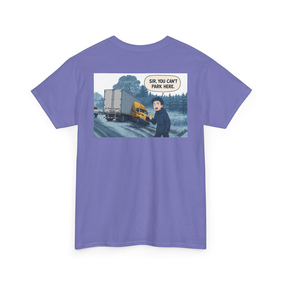 Unisex heavy cotton T-shirt with humorous "Sir, You Can't Park Here!" print, in corn silk color, by Printify.