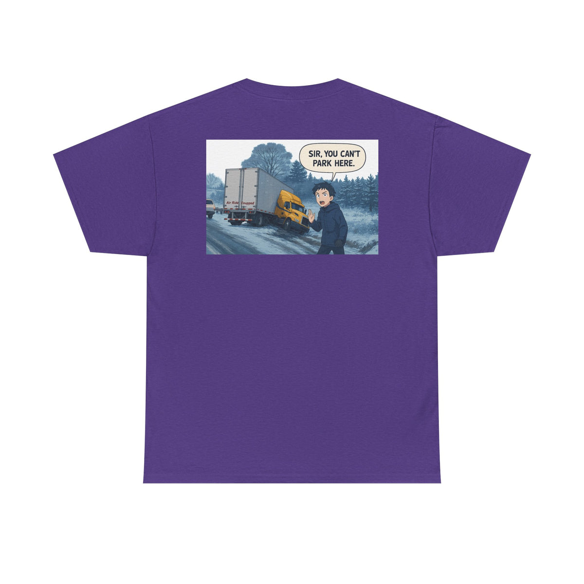Funny unisex heavy cotton T-shirt by Printify with "Sir, You Can't Park Here!" slogan on cornsilk fabric.