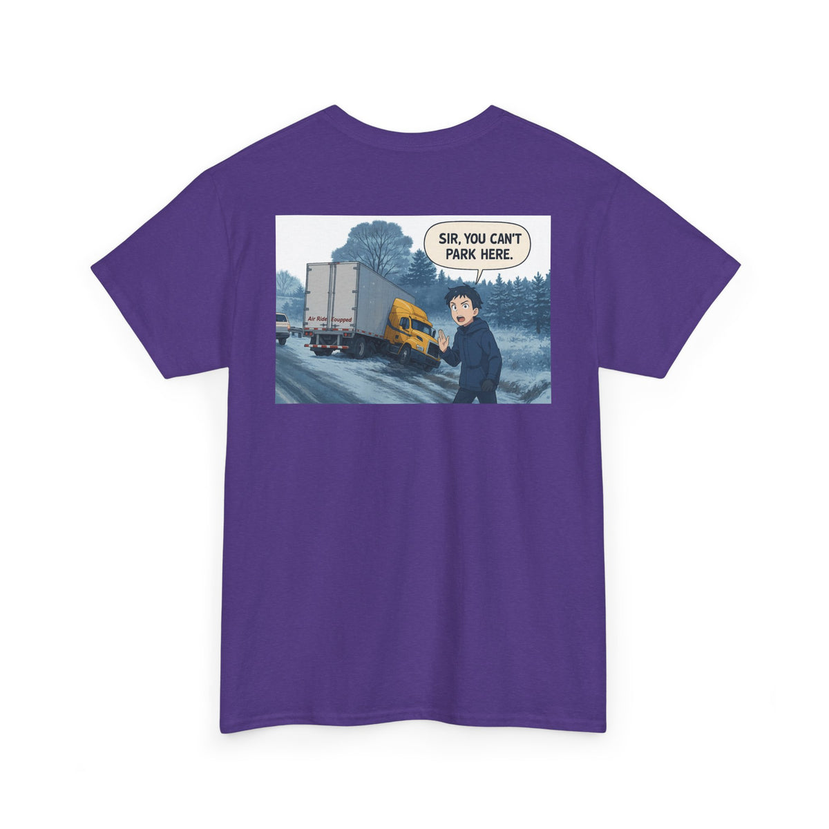 Funny unisex heavy cotton T-shirt with "Sir, You Can't Park Here!" slogan, in cornsilk color, by Printify.