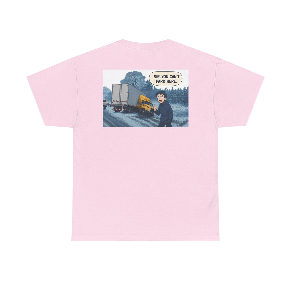 Unisex heavy cotton T-shirt with humorous "Sir, You Can't Park Here!" print, in corn silk color by Printify.