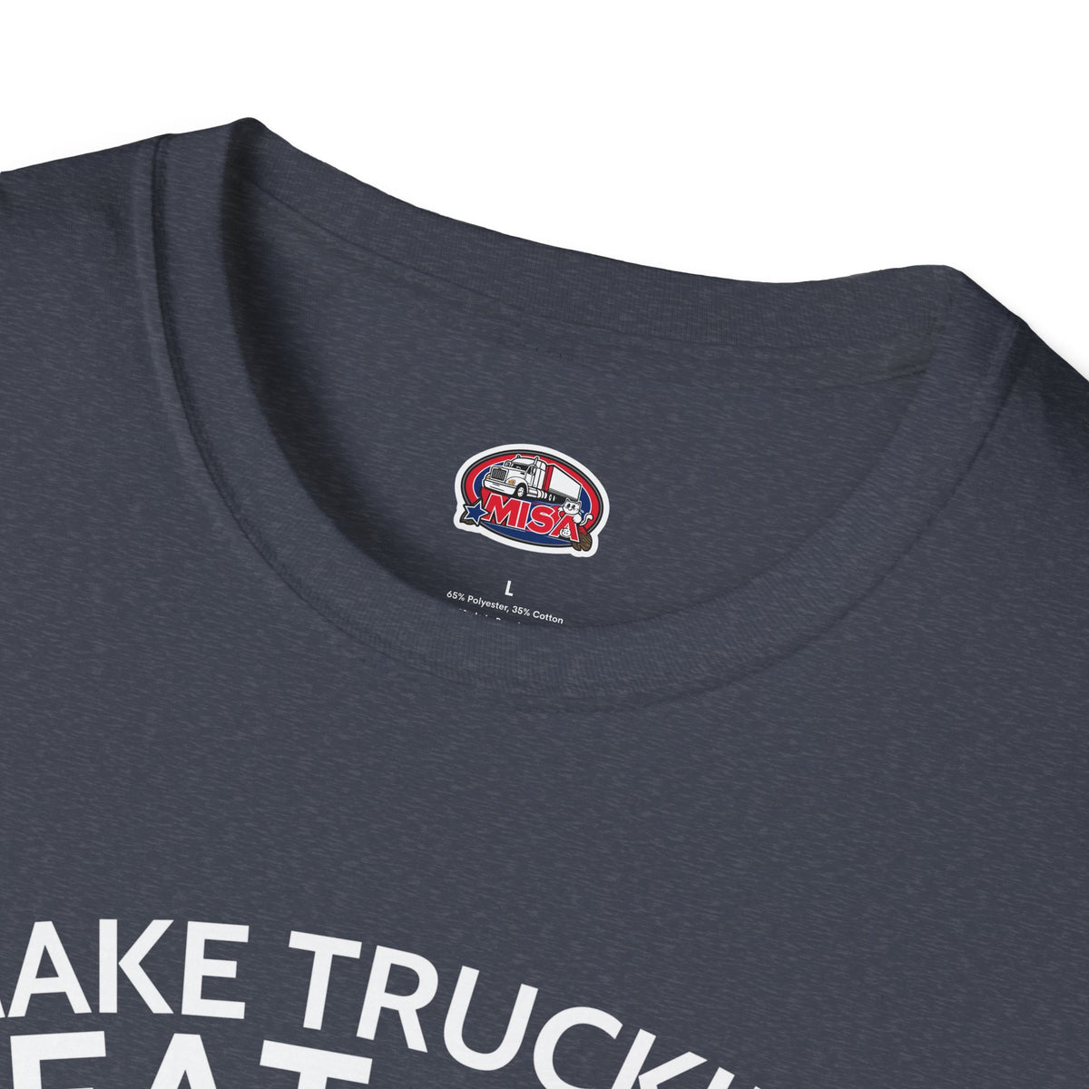 Vintage red semi truck graphic T-shirt in dark chocolate color, featuring a "Make Trucking Great Again" design from Printify.