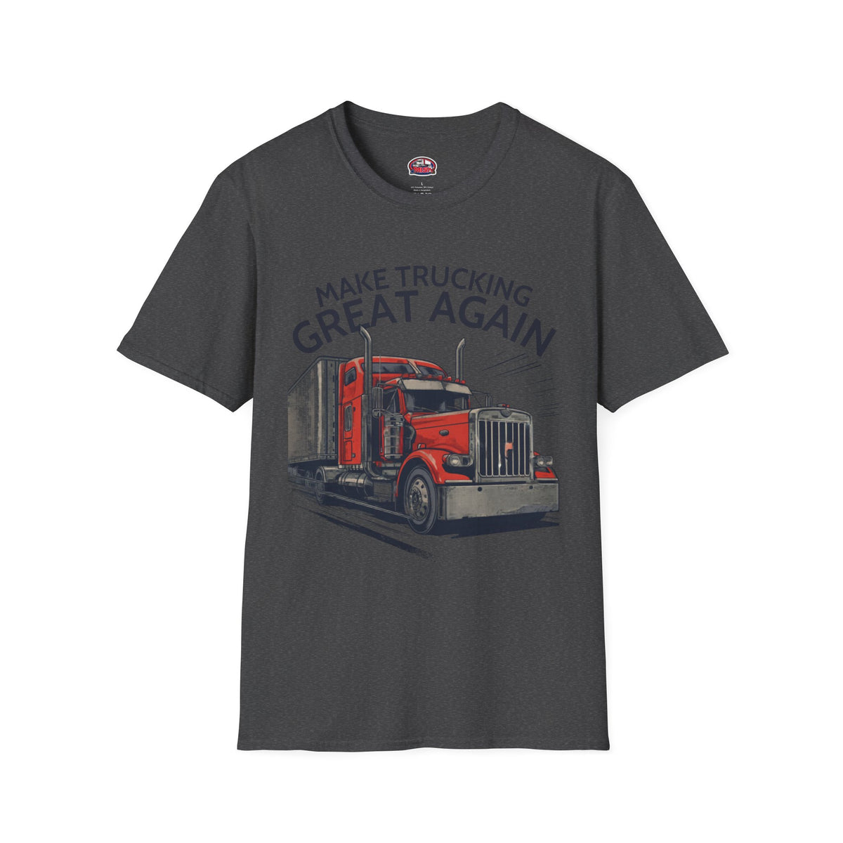 Light blue Make Trucking Great Again T-Shirt with semi-truck graphic, ideal for truck drivers and trucking fans.