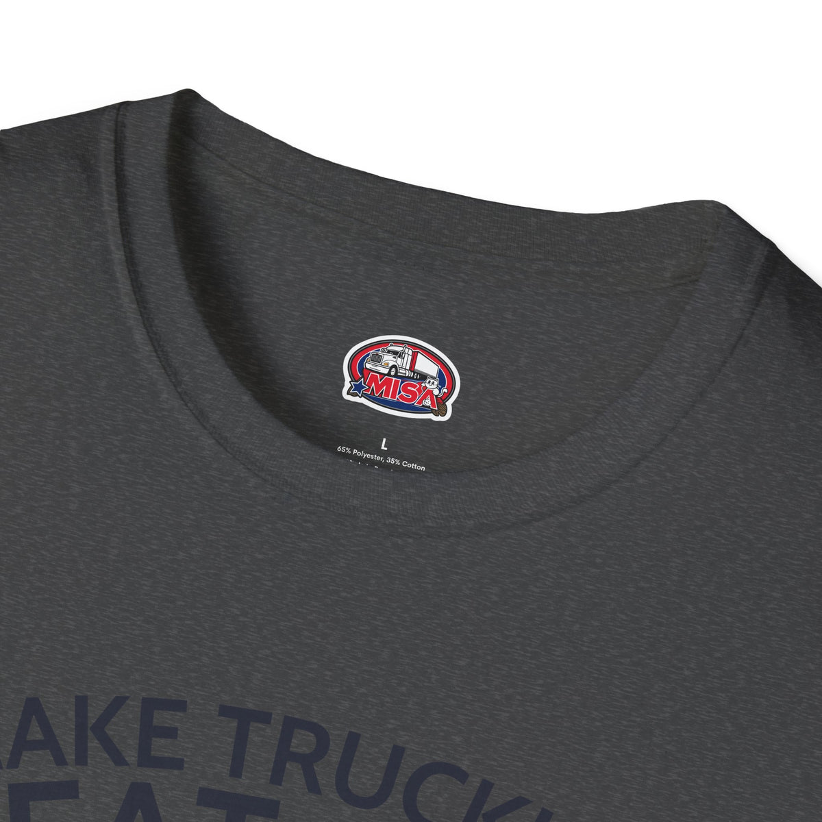 Light blue Make Trucking Great Again T-shirt with semi-truck graphic for truck drivers and fans, by Printify.