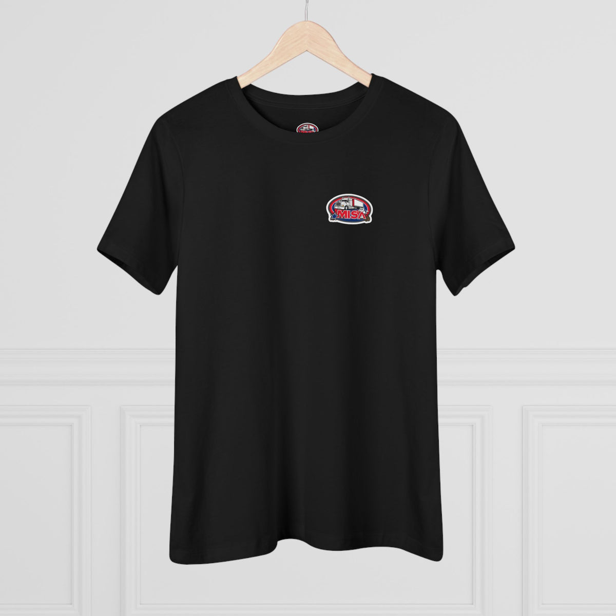 Patriotic women's cotton T-shirt featuring "We Drive America's Economy" slogan, in asphalt color with American-themed design