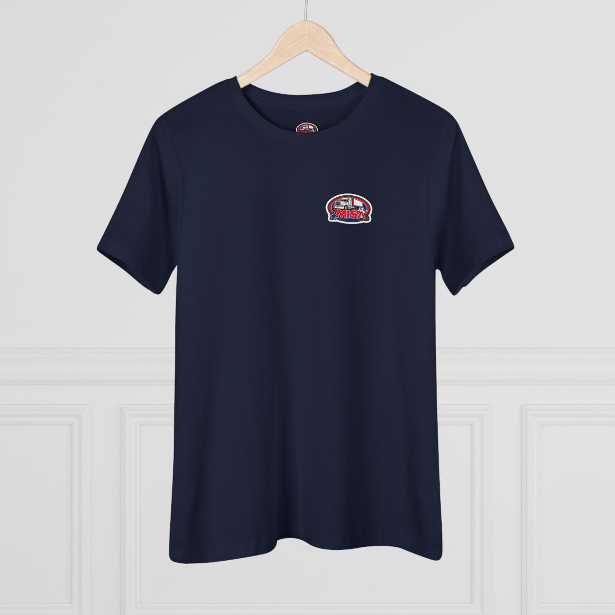 Patriotic women's cotton T-shirt featuring "We Drive America's Economy" slogan, in asphalt color, by Printify.