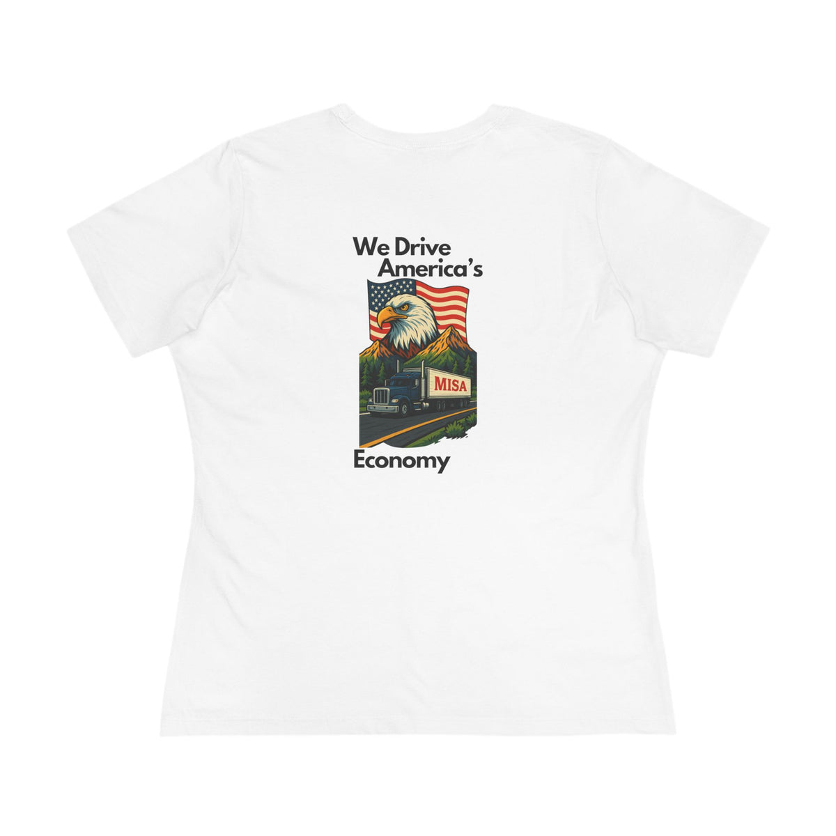 Women's cotton T-shirt with "We Drive America's Economy" graphic, athletic Heather style by Printify.