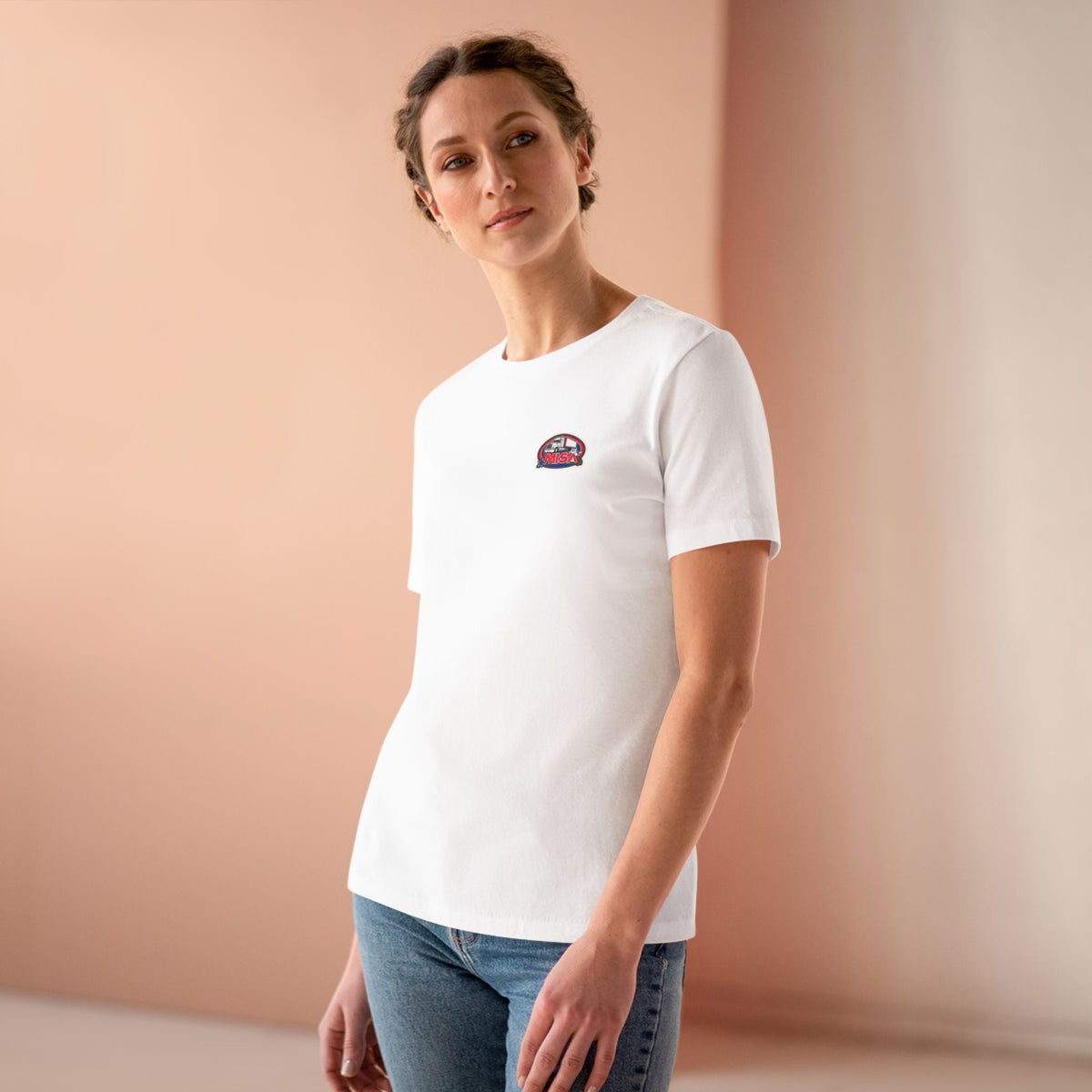 Women's cotton T-shirt with "We Drive America's Economy" graphic, athletic Heather style, by Printify.