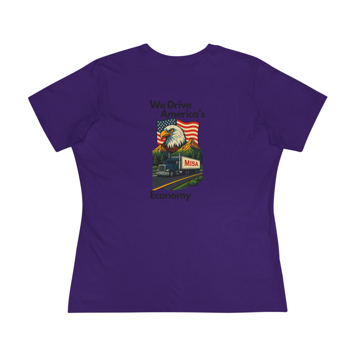 Women's cotton T-shirt by Printify featuring a "We Drive America's Economy" graphic on an athletic heather fabric.