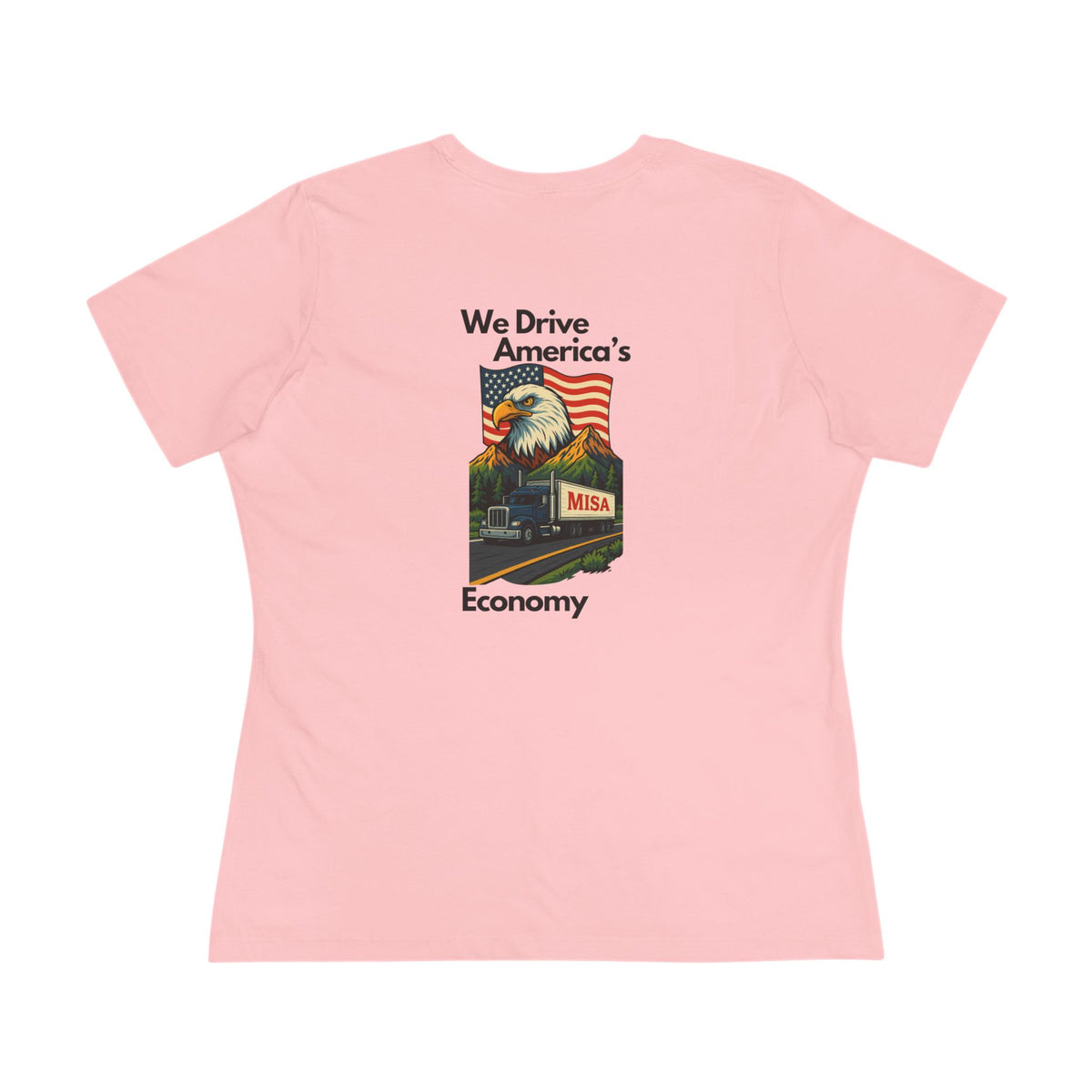Women's cotton T-shirt by Printify featuring a "We Drive America's Economy" graphic on athletic heather fabric.