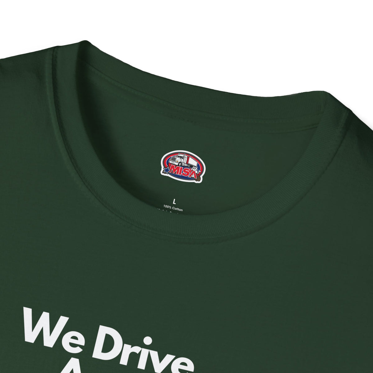 Unisex softstyle T-shirt in charcoal with vintage truck design and "We Drive America's Economy" slogan, by Printify.