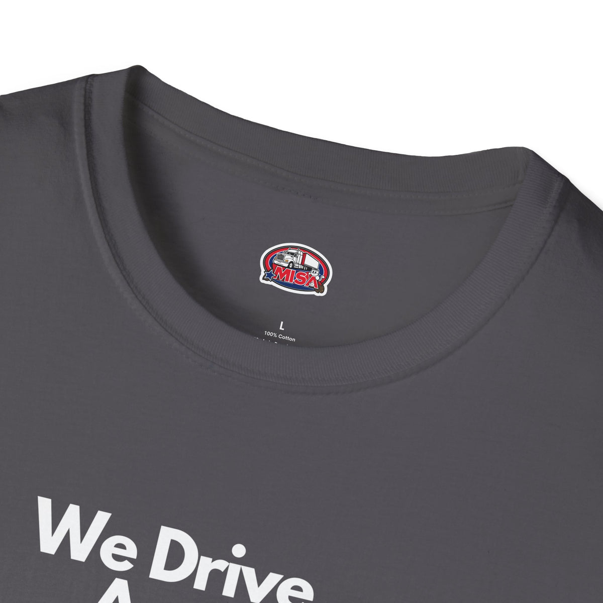 Charcoal unisex softstyle T-shirt with vintage truck design and "We Drive America's Economy" slogan, by Printify.