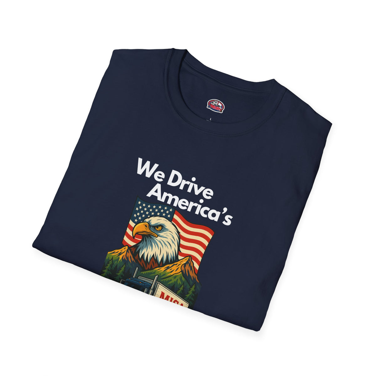 Charcoal unisex softstyle T-shirt with vintage truck design and "We Drive America's Economy" slogan, by Printify.