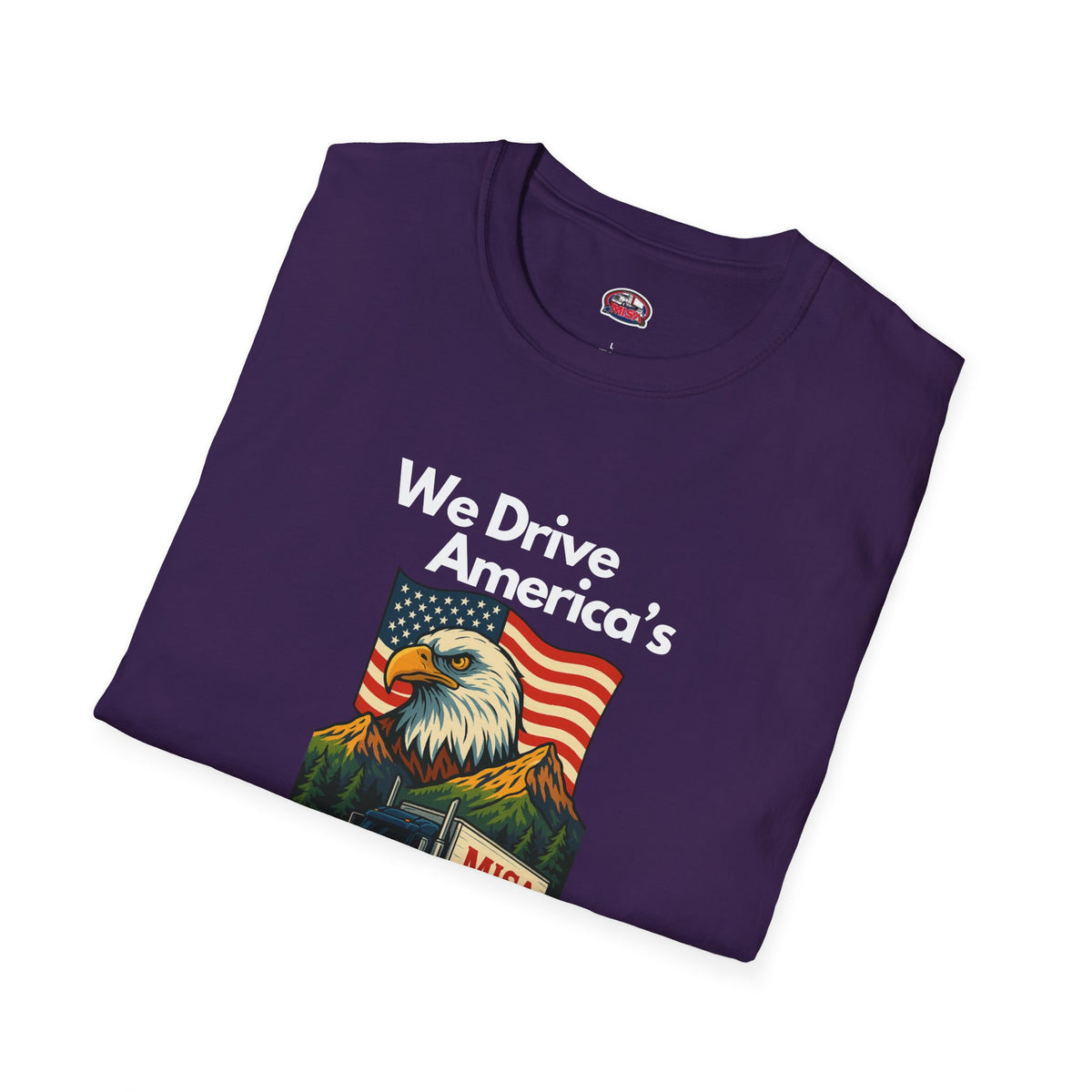 Unisex charcoal softstyle T-shirt with vintage truck design and "We Drive America's Economy" slogan, by Printify.