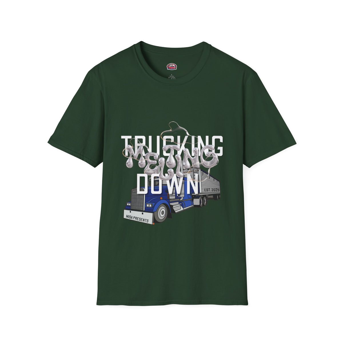 Dark heather Trucking Collection T-Shirt by Printify featuring bold design celebrating the worst market in a decade.
