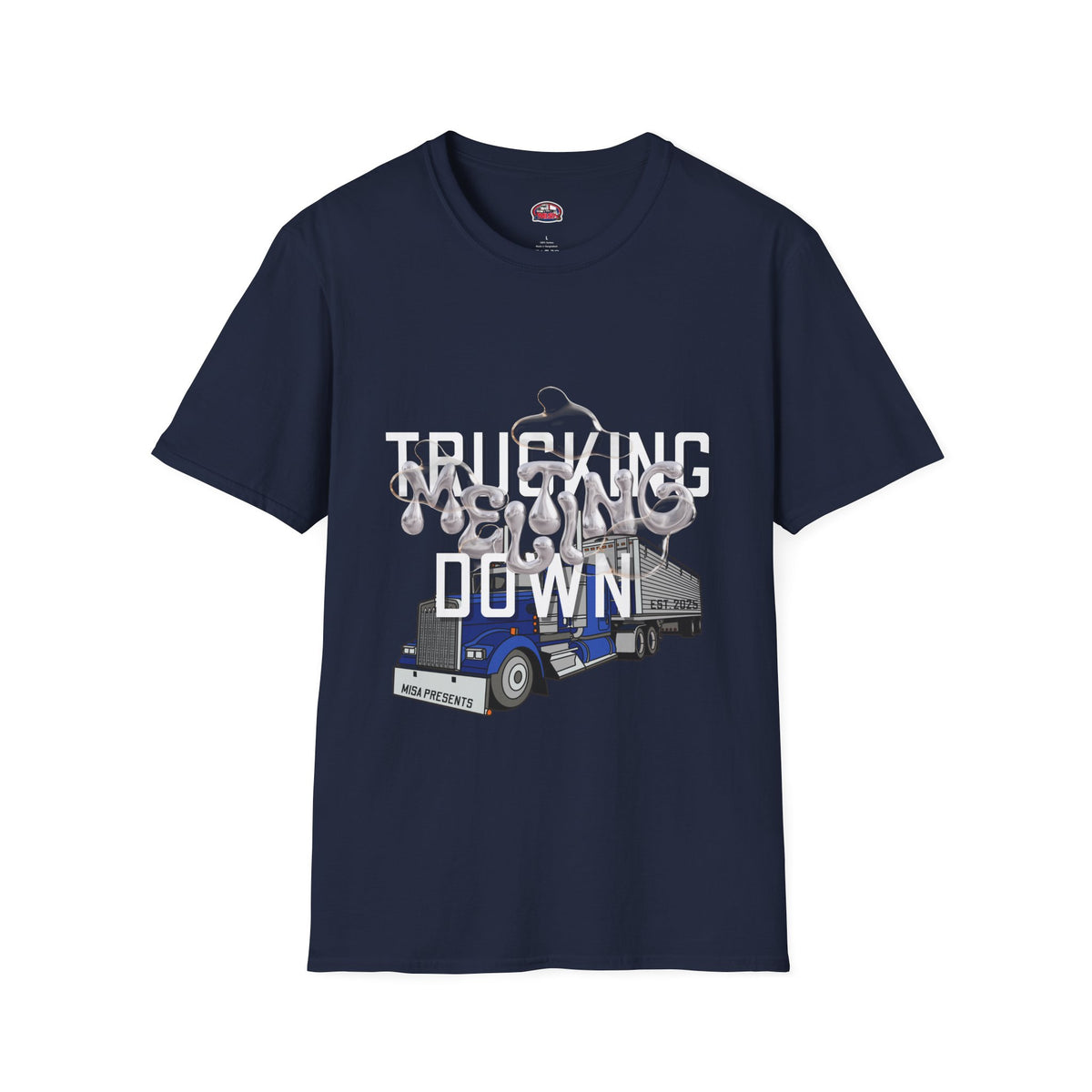 Dark heather Trucking Collection T-Shirt by Printify, featuring bold graphics celebrating the worst market in a decade.
