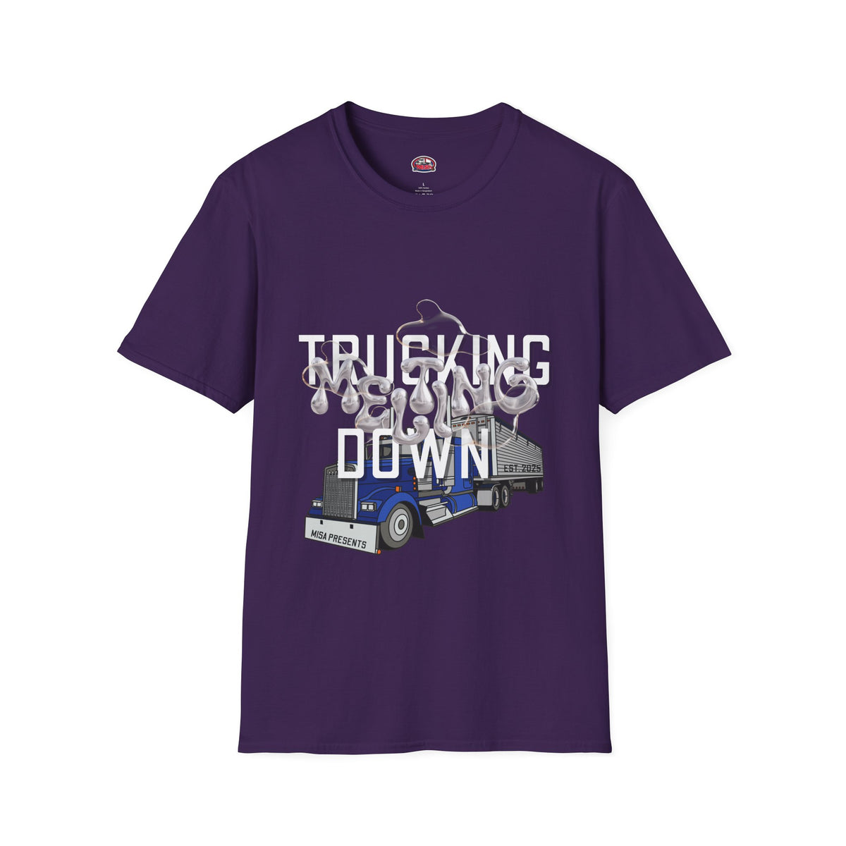 Dark heather trucking collection T-shirt from Printify featuring bold graphic celebrating the worst market in a decade.