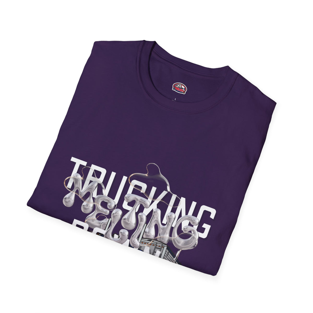 Dark heather Trucking Collection T-Shirt by Printify featuring bold text celebrating the worst market in a decade.