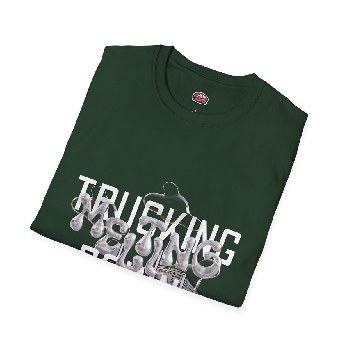 Dark heather Trucking Collection T-Shirt by Printify featuring bold graphic celebrating the worst market in a decade.