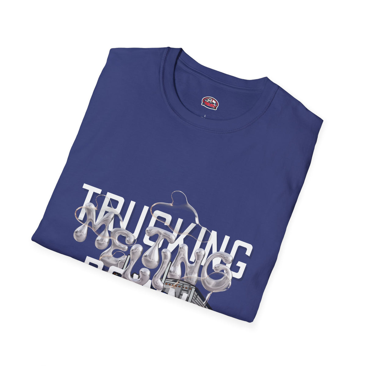 Dark heather Trucking Collection T-Shirt by Printify featuring bold graphic celebrating the worst market in a decade.