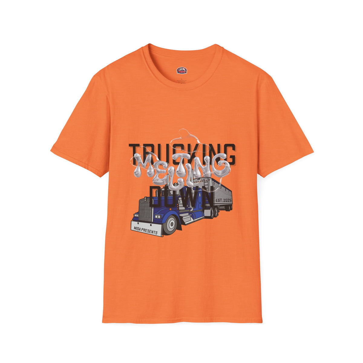 Unisex Heather Navy T-Shirt from Printify's Trucking Melting Down collection, featuring freight broker and trucker-themed graphic.