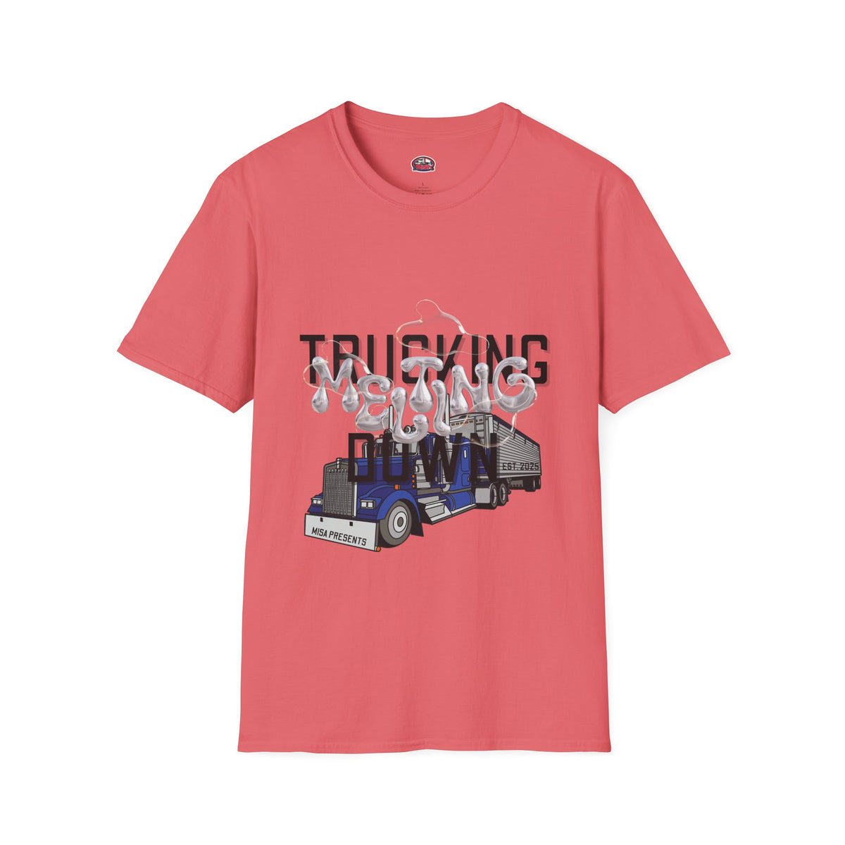 Unisex Heather Navy T-Shirt from Printify's Trucking Melting Down collection, featuring freight broker and trucker-themed design.