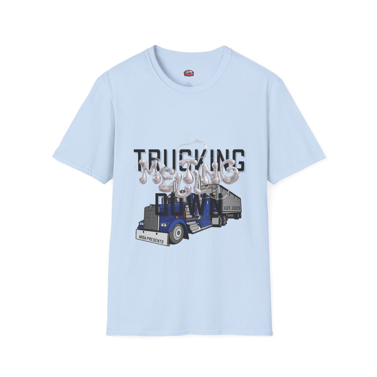 Heather navy unisex T-shirt from the Trucking Melting Down collection by Printify, featuring freight broker and trucker-themed design.