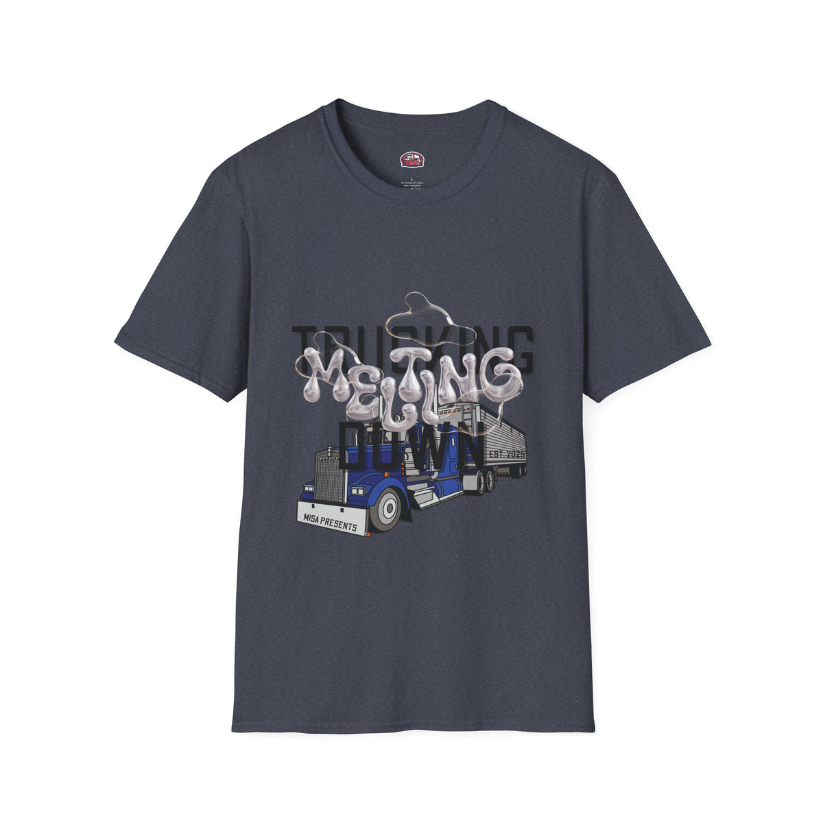 Unisex Heather Navy T-Shirt from Printify's Trucking Melting Down collection for freight brokers and truckers.
