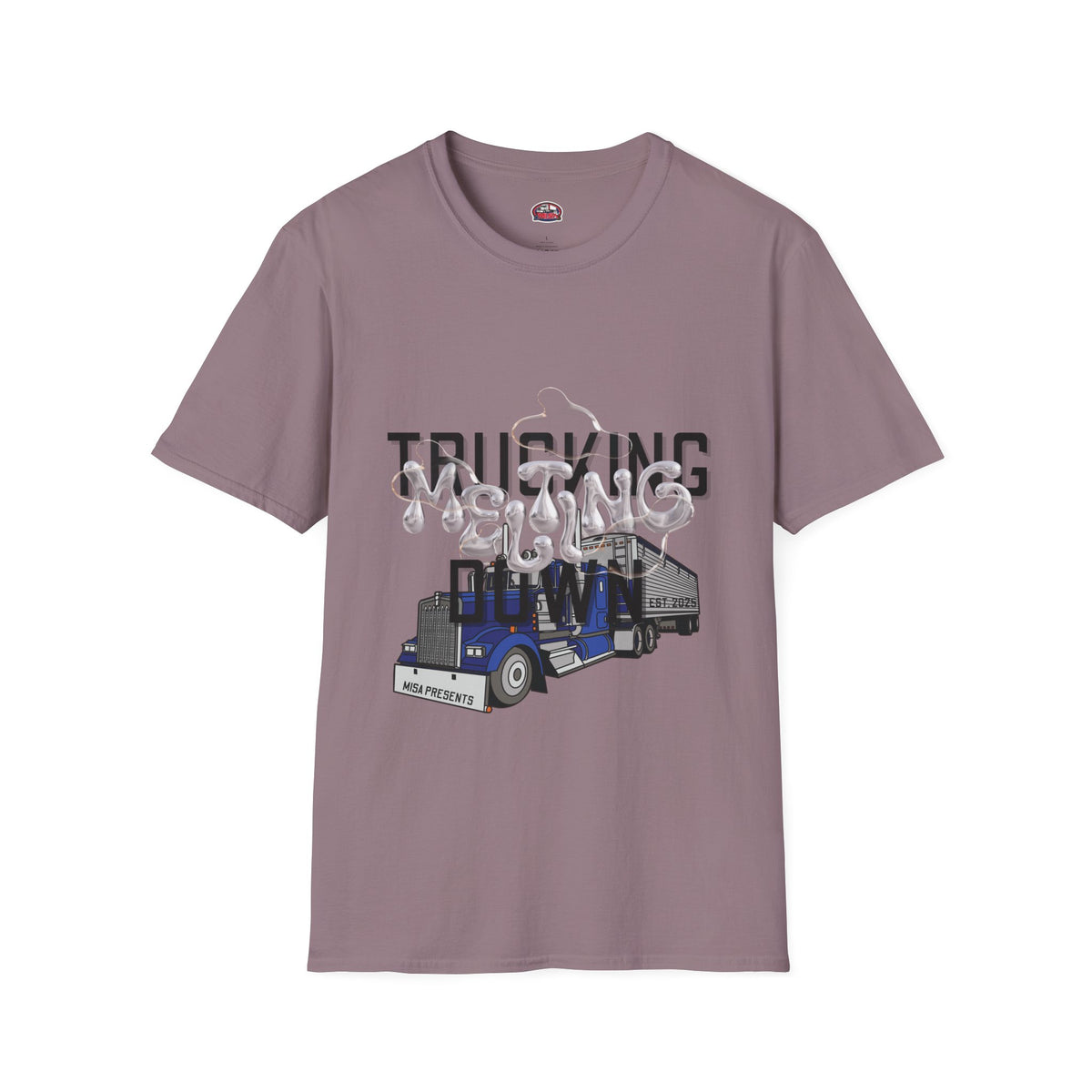 Unisex Heather Navy T-Shirt from Printify's Trucking Melting Down collection featuring freight broker and trucker graphics.